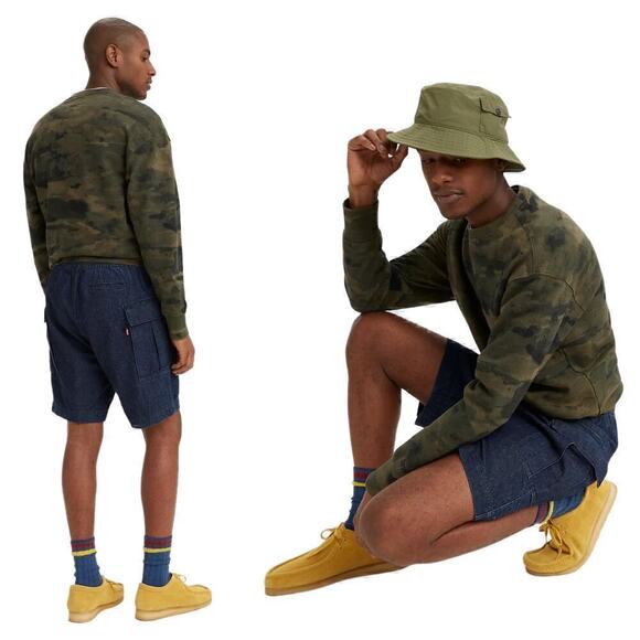 Levi's Premium Men's Cargo Denim Shorts in Beam Sea Rinse Red Tab Size Small - Picture 2 of 12